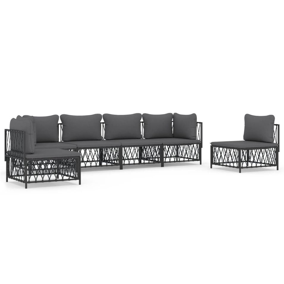 Salon de jardin avec coussins 6 pcs anthracite acier - Photo n°1