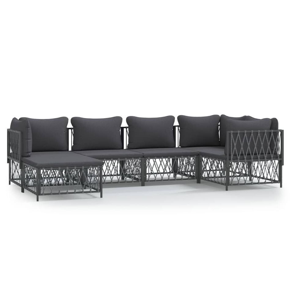 Salon de jardin avec coussins 6 pcs anthracite acier - Photo n°1