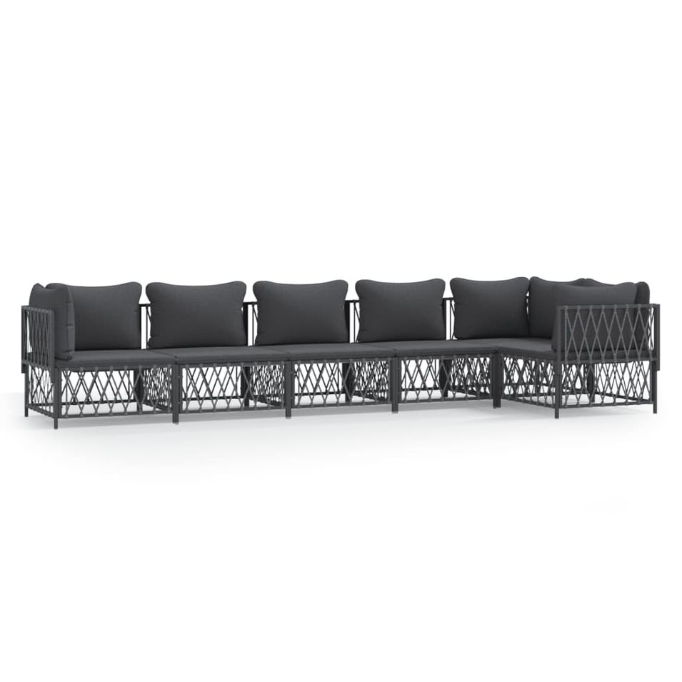 Salon de jardin avec coussins 6 pcs anthracite acier - Photo n°1