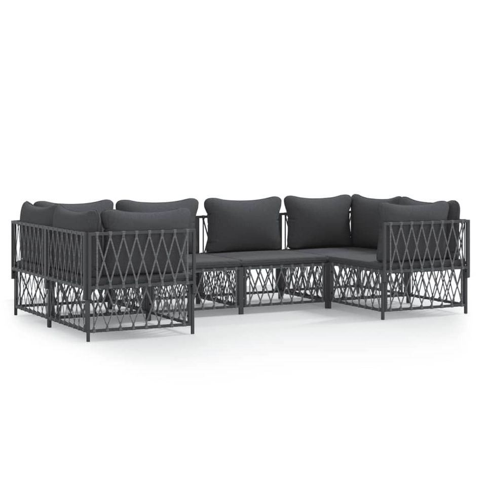 Salon de jardin avec coussins 6 pcs anthracite acier - Photo n°1