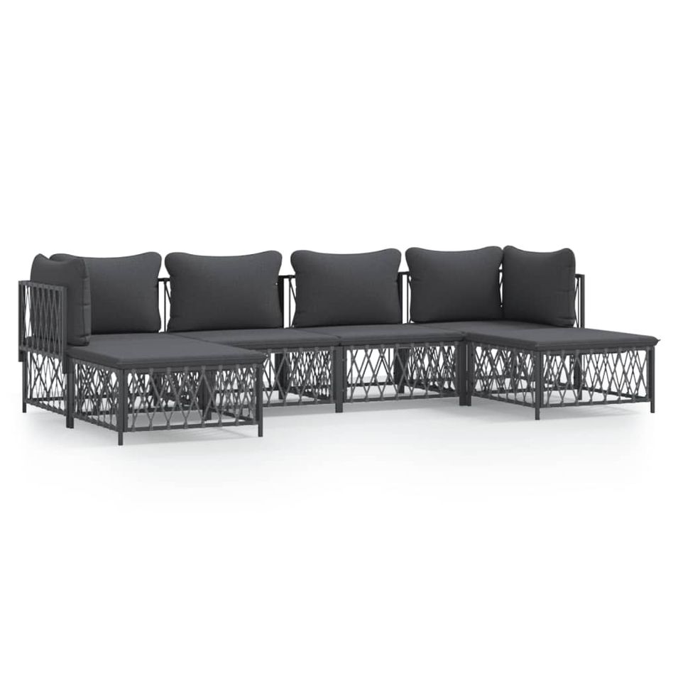 Salon de jardin avec coussins 6 pcs anthracite acier - Photo n°1