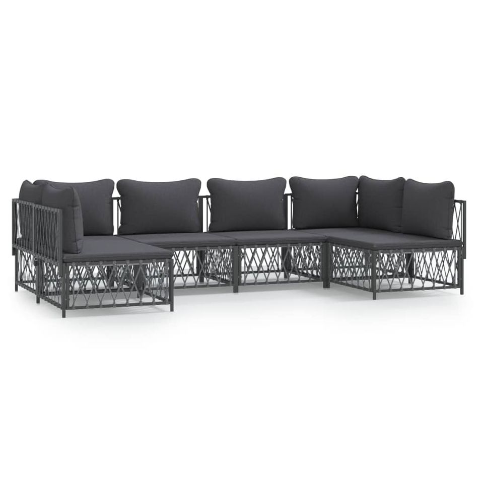 Salon de jardin avec coussins 6 pcs anthracite acier - Photo n°1