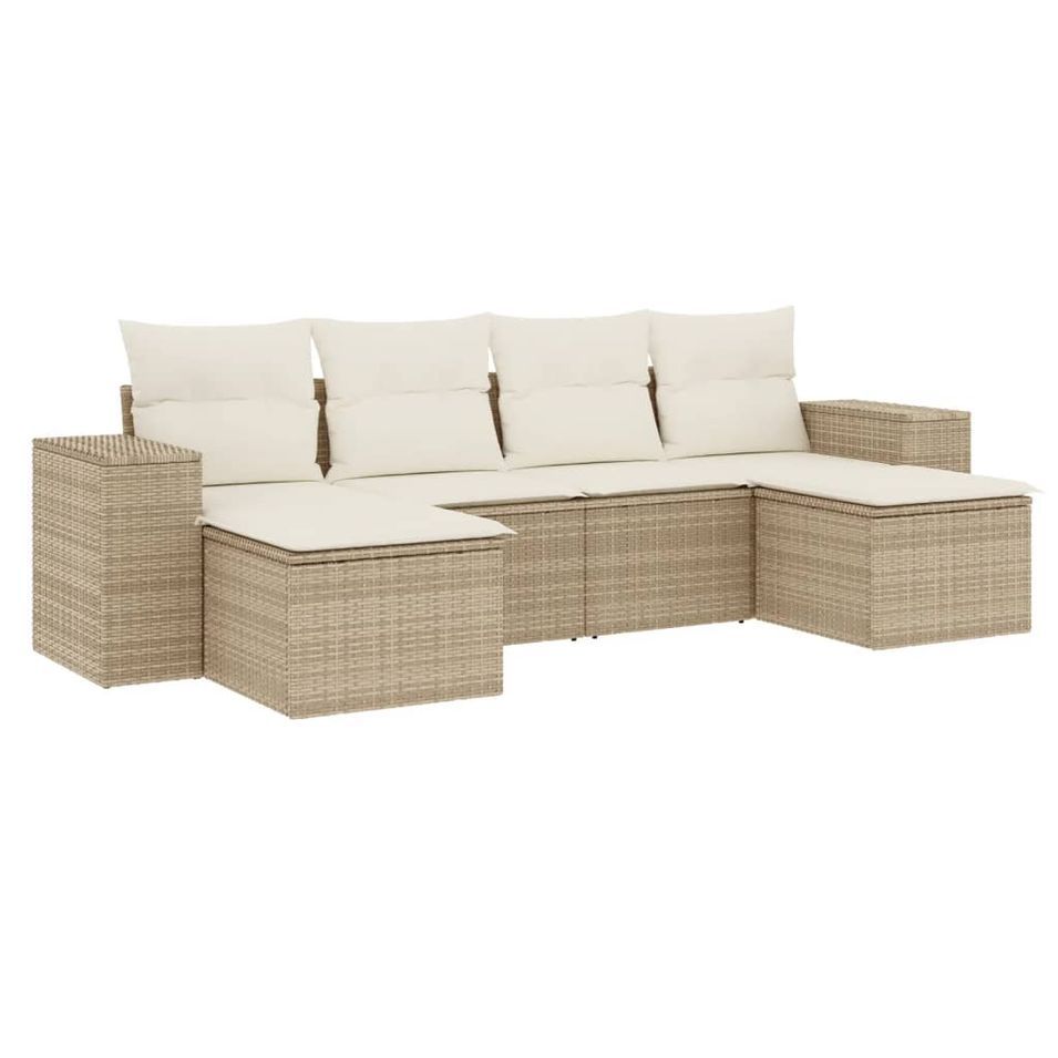 Salon de jardin avec coussins 6 pcs beige résine tressée - Photo n°1