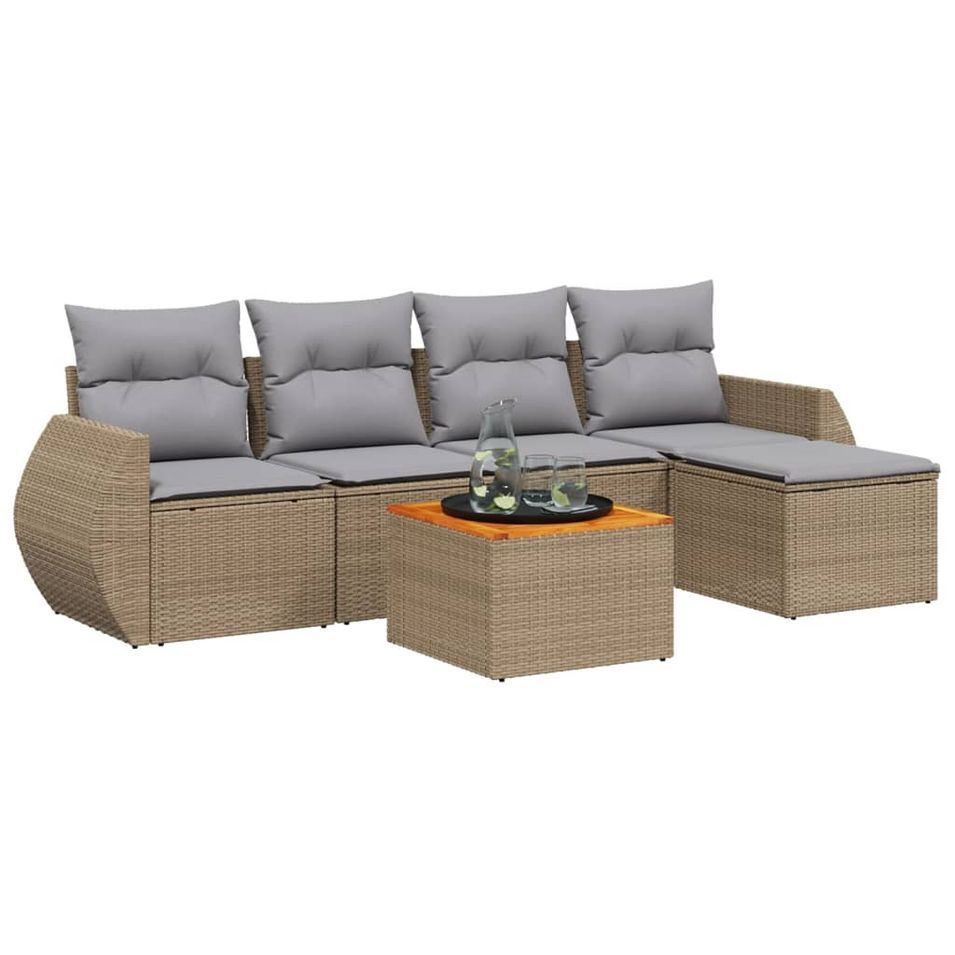 Salon de jardin avec coussins 6 pcs beige résine tressée - Photo n°1
