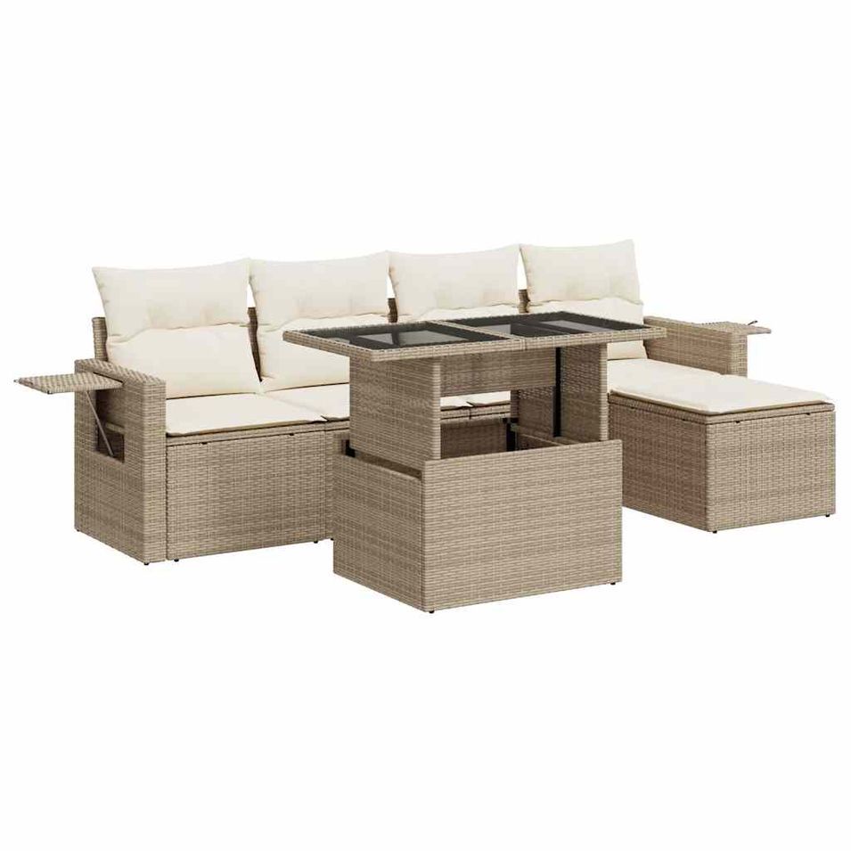 Salon de jardin avec coussins 6 pcs beige résine tressée - Photo n°1