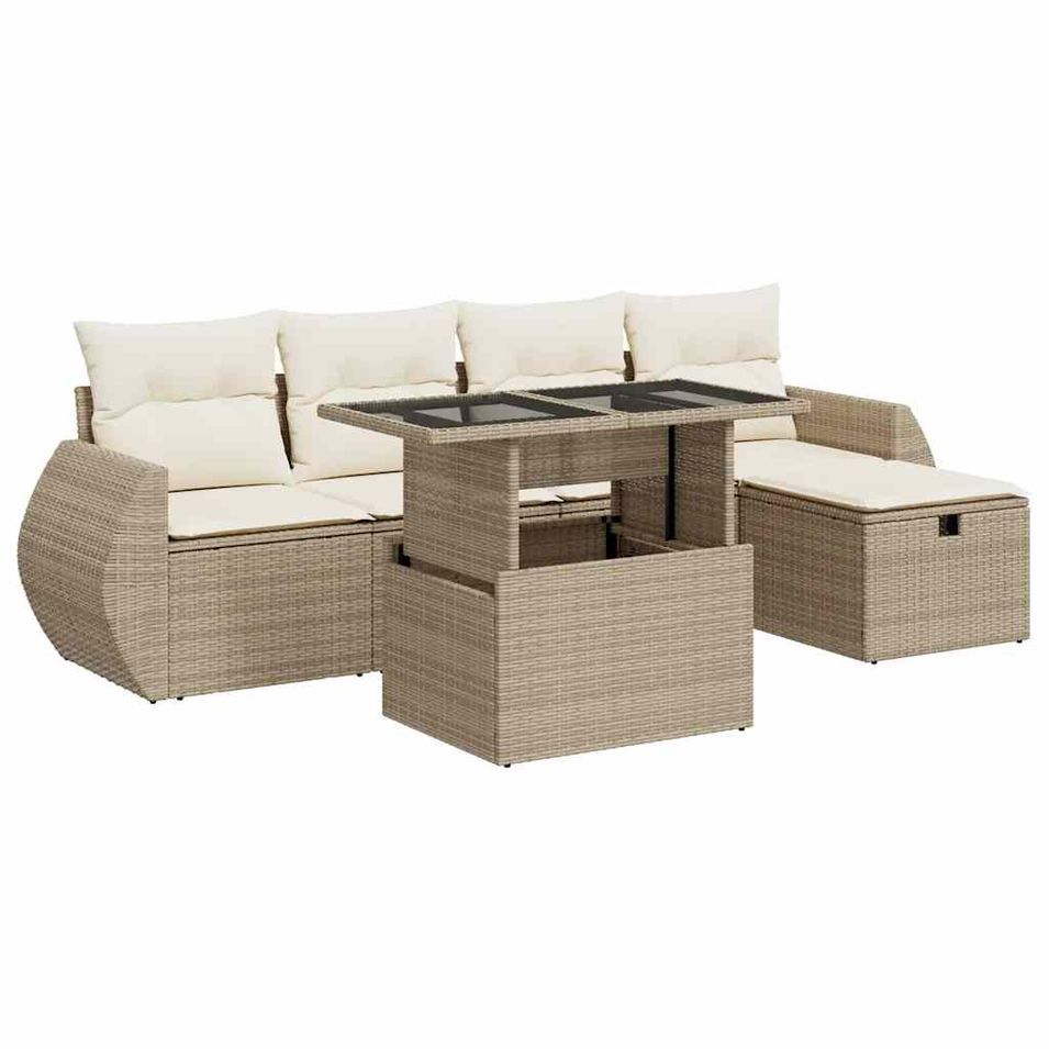 Salon de jardin avec coussins 6 pcs beige résine tressée - Photo n°1