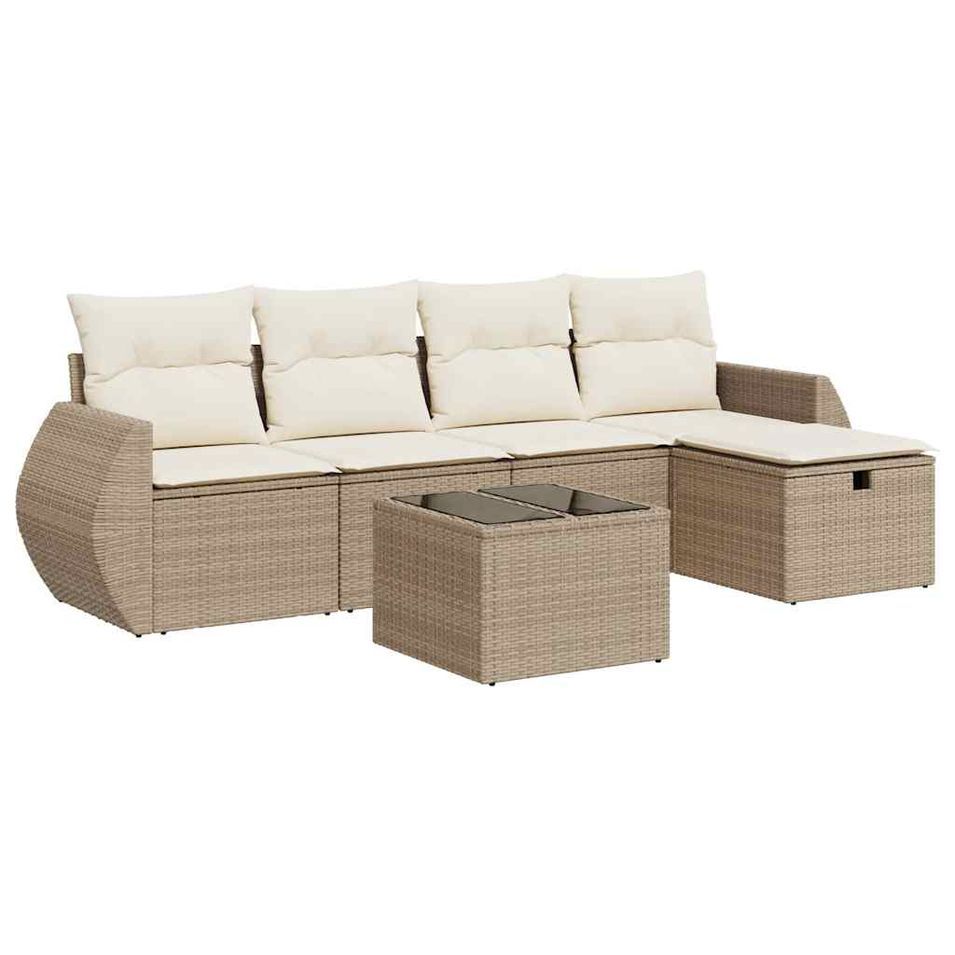 Salon de jardin avec coussins 6 pcs beige résine tressée - Photo n°1