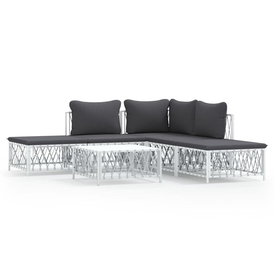 Salon de jardin avec coussins 6 pcs blanc acier - Photo n°1