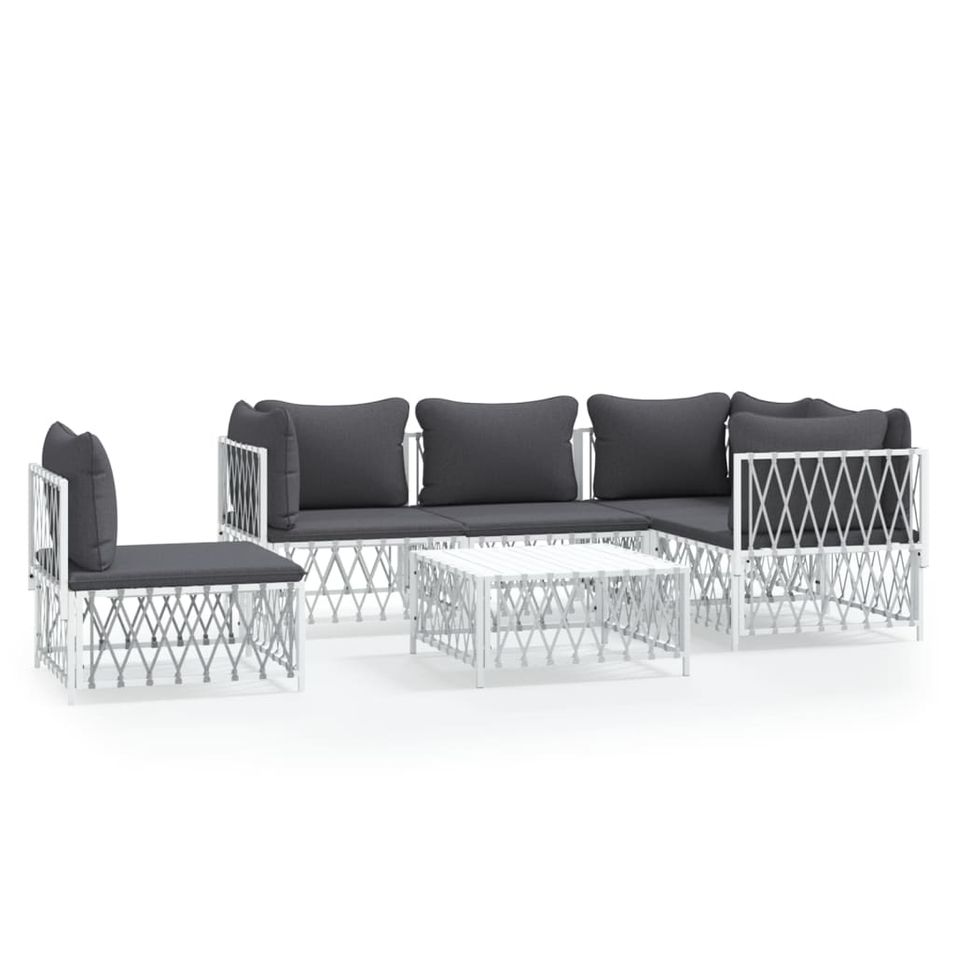 Salon de jardin avec coussins 6 pcs blanc acier - Photo n°1