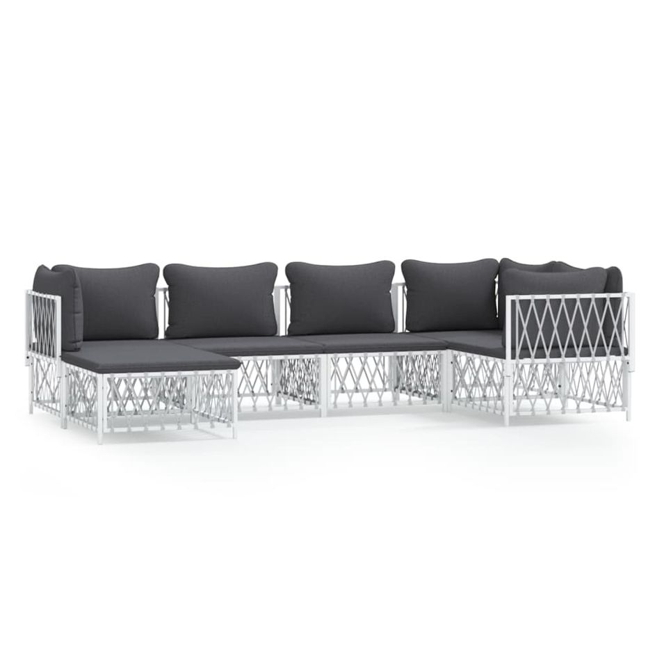Salon de jardin avec coussins 6 pcs blanc acier - Photo n°1