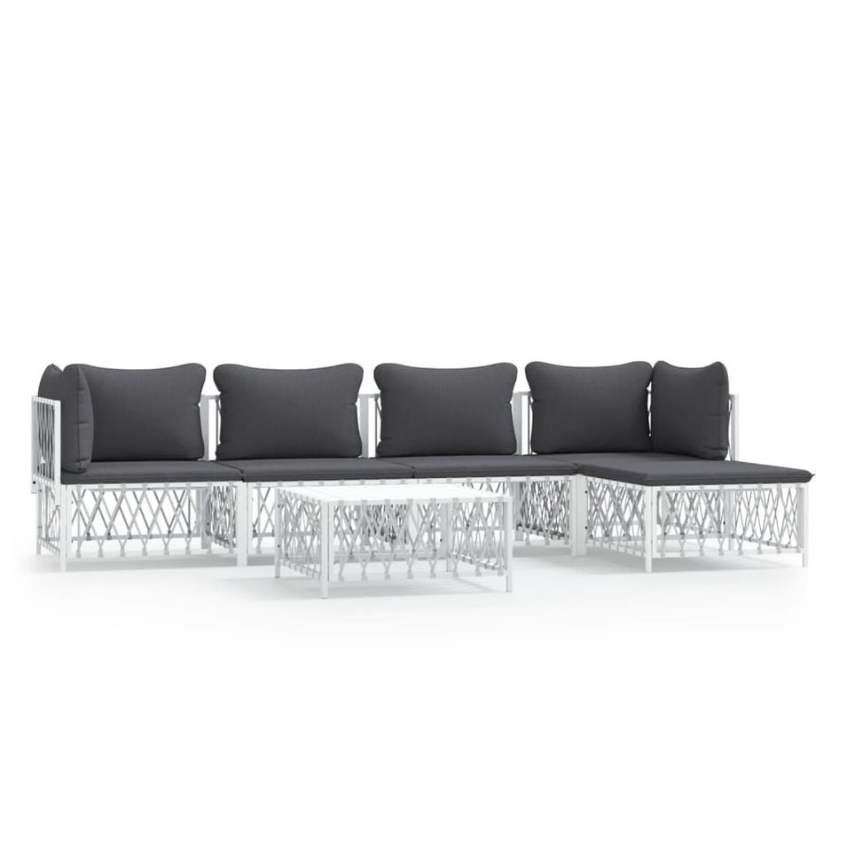 Salon de jardin avec coussins 6 pcs blanc acier - Photo n°1
