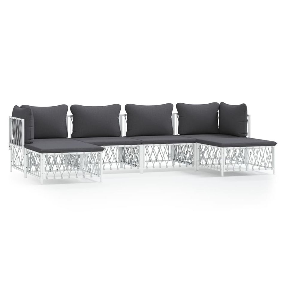 Salon de jardin avec coussins 6 pcs blanc acier - Photo n°1