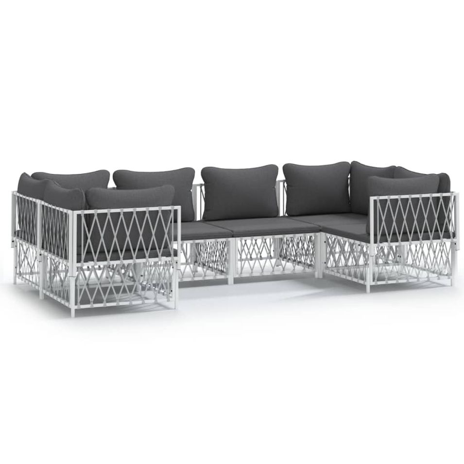 Salon de jardin avec coussins 6 pcs blanc acier - Photo n°1