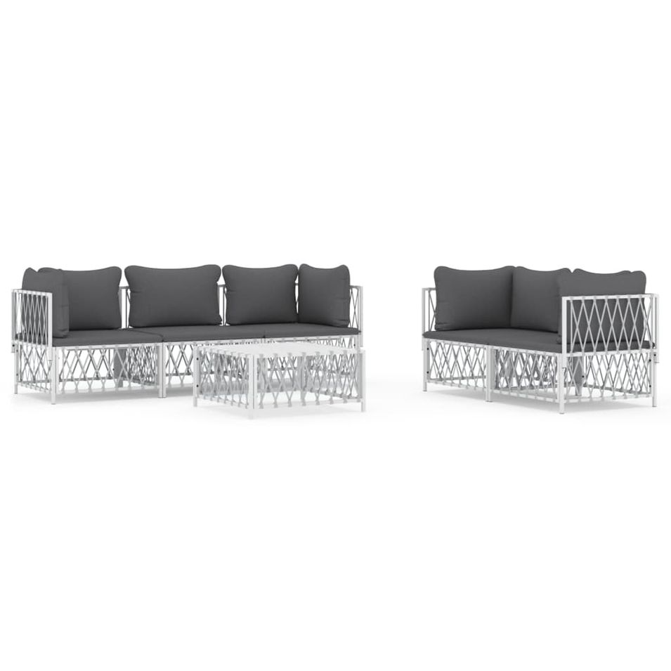 Salon de jardin avec coussins 6 pcs blanc acier - Photo n°1