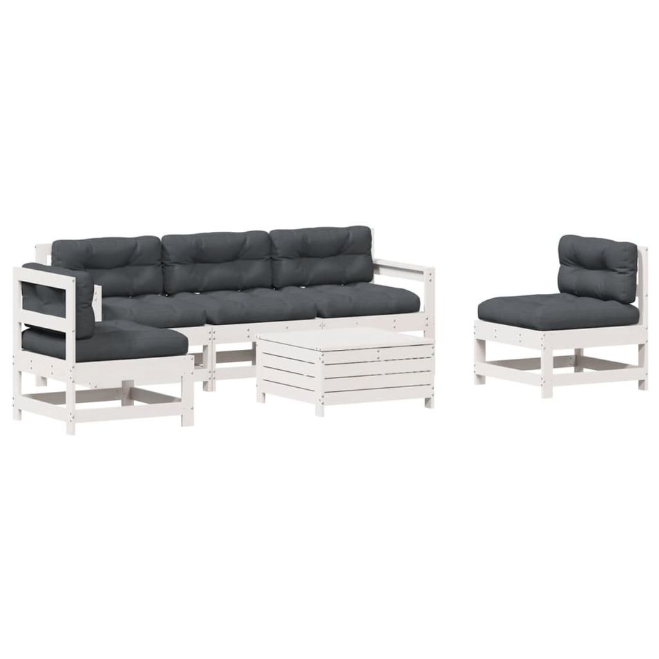 Salon de jardin avec coussins 6 pcs blanc bois de pin massif - Photo n°1