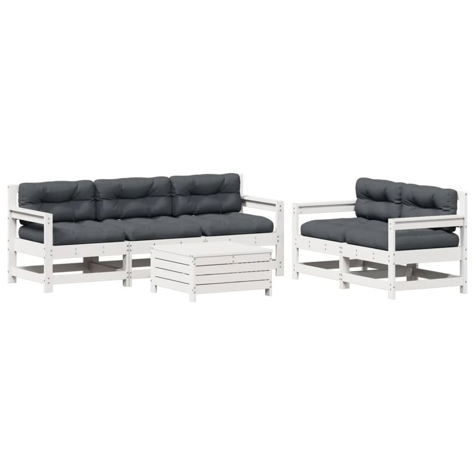 Salon de jardin avec coussins 6 pcs blanc bois de pin massif - Photo n°1