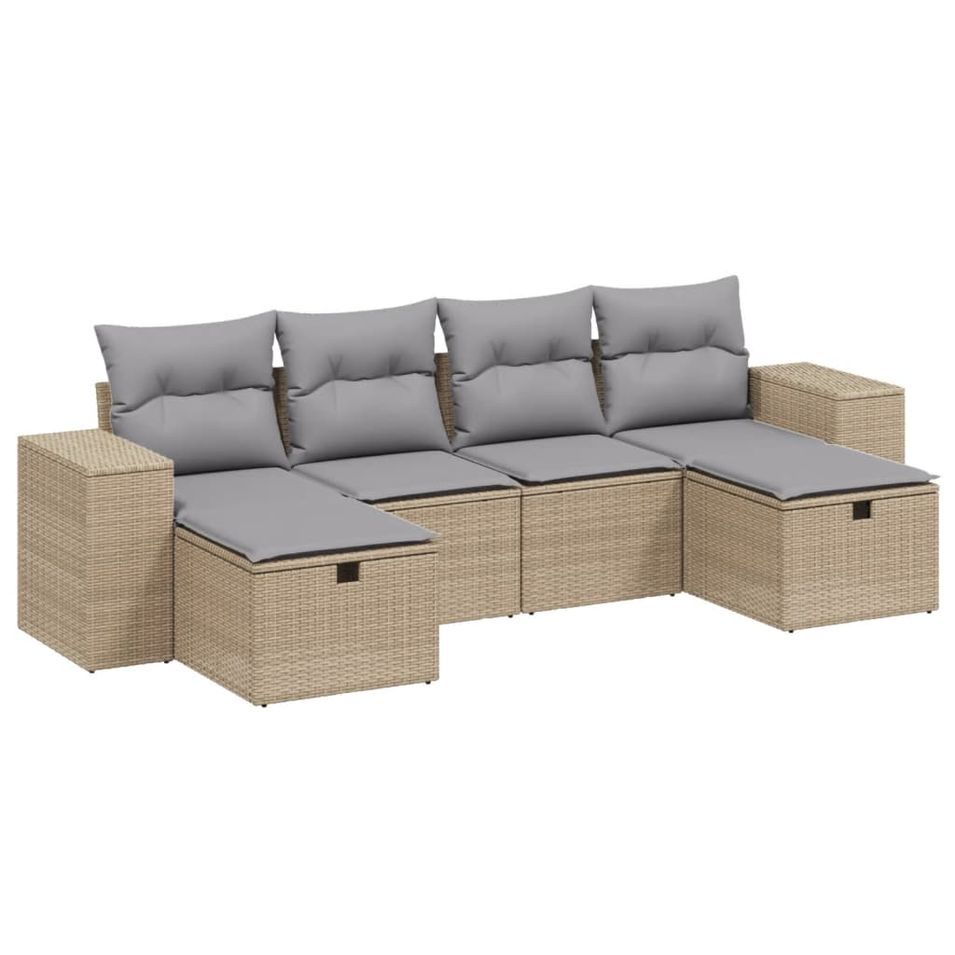 Salon de jardin avec coussins 6pcs mélange beige résine tressée - Photo n°1