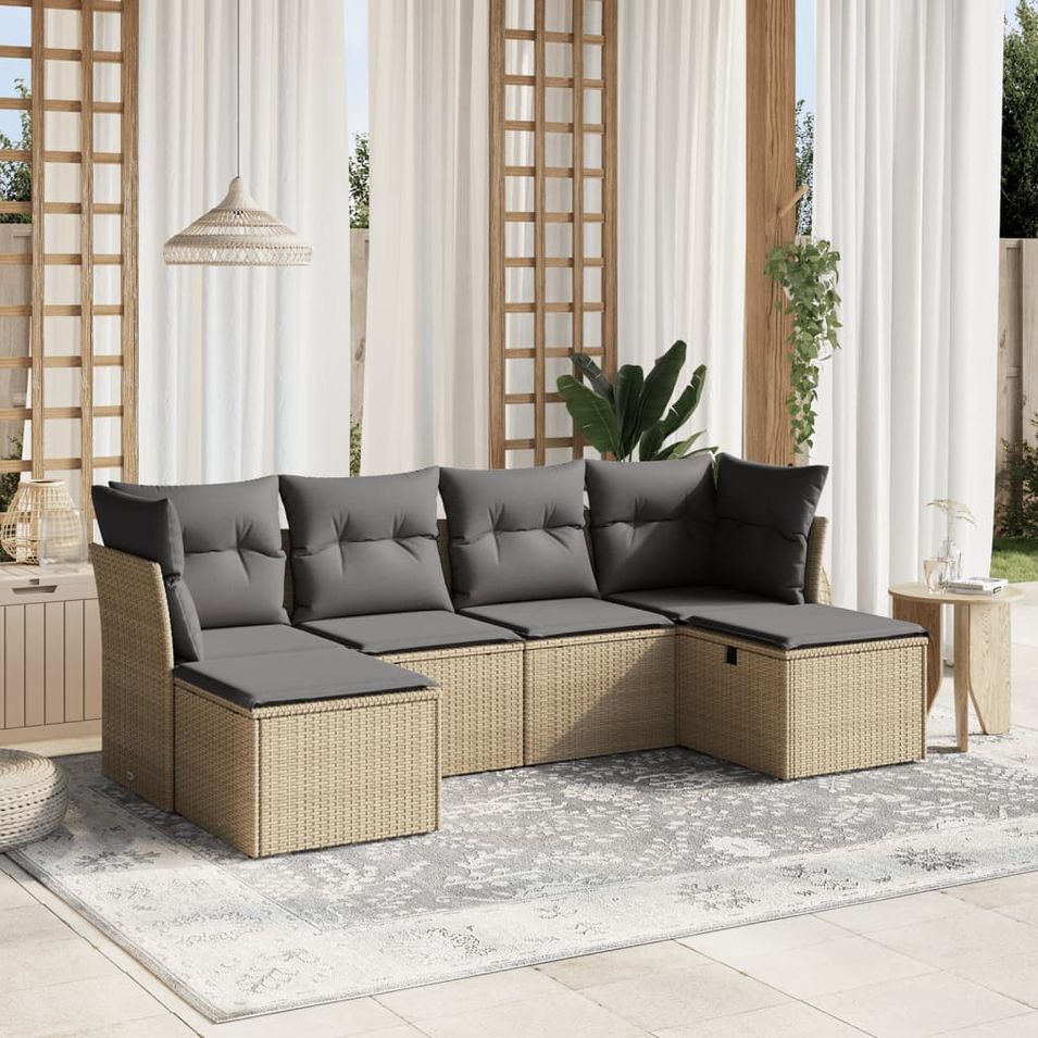 Salon de jardin avec coussins 6pcs mélange beige résine tressée - Photo n°1