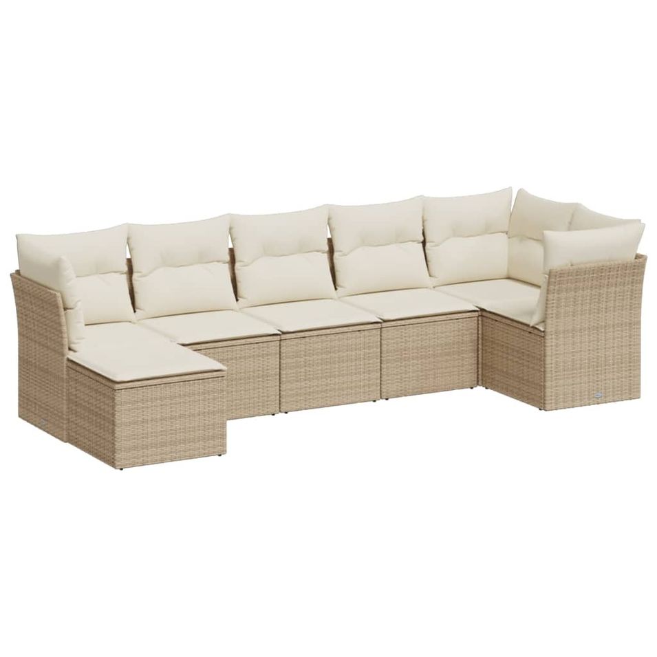 Salon de jardin avec coussins 7 pcs beige résine tressée - Photo n°1