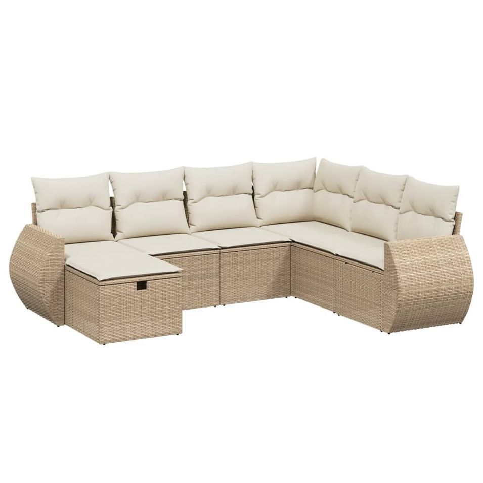 Salon de jardin avec coussins 7 pcs beige résine tressée - Photo n°1