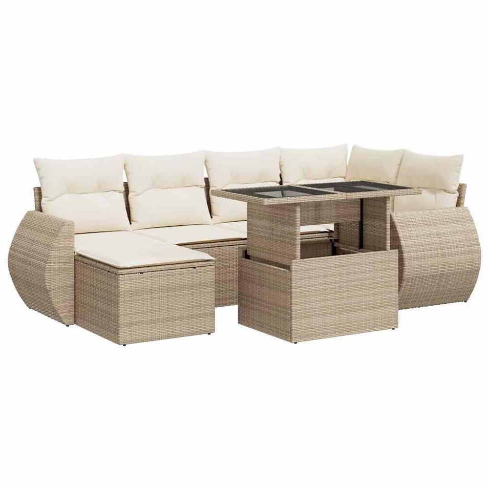 Salon de jardin avec coussins 7 pcs beige résine tressée - Photo n°1
