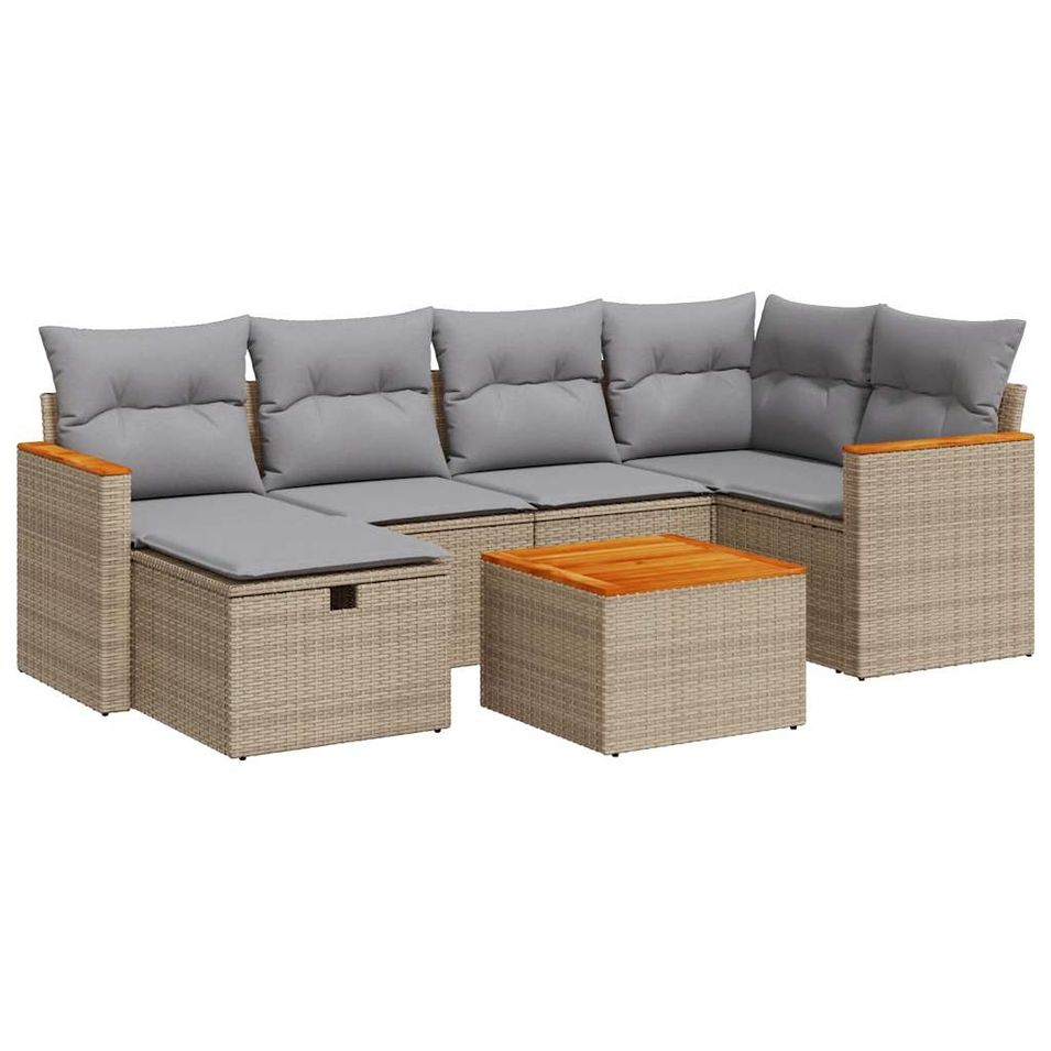 Salon de jardin avec coussins 7 pcs beige résine tressée - Photo n°1