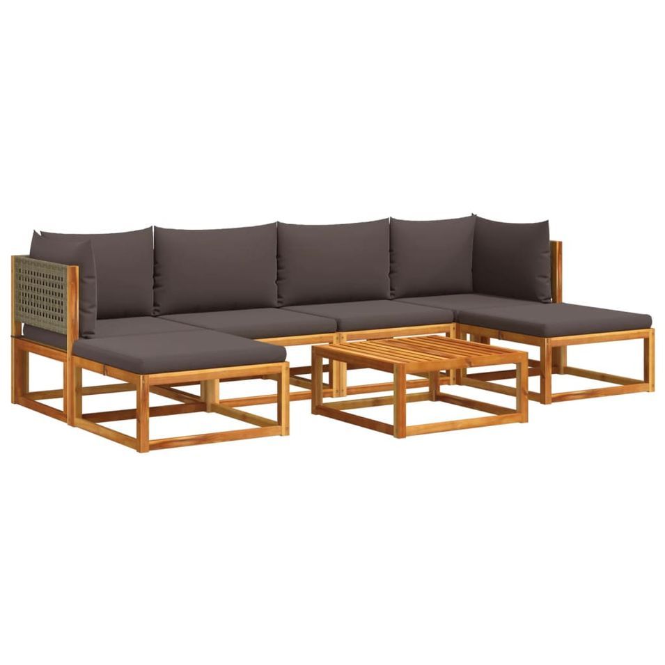 Salon de jardin avec coussins 7 pcs bois massif d'acacia - Photo n°1