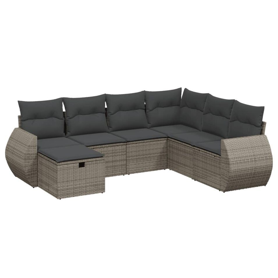 Salon de jardin avec coussins 7 pcs gris résine tressée - Photo n°1