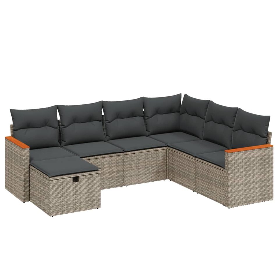 Salon de jardin avec coussins 7 pcs gris résine tressée - Photo n°1