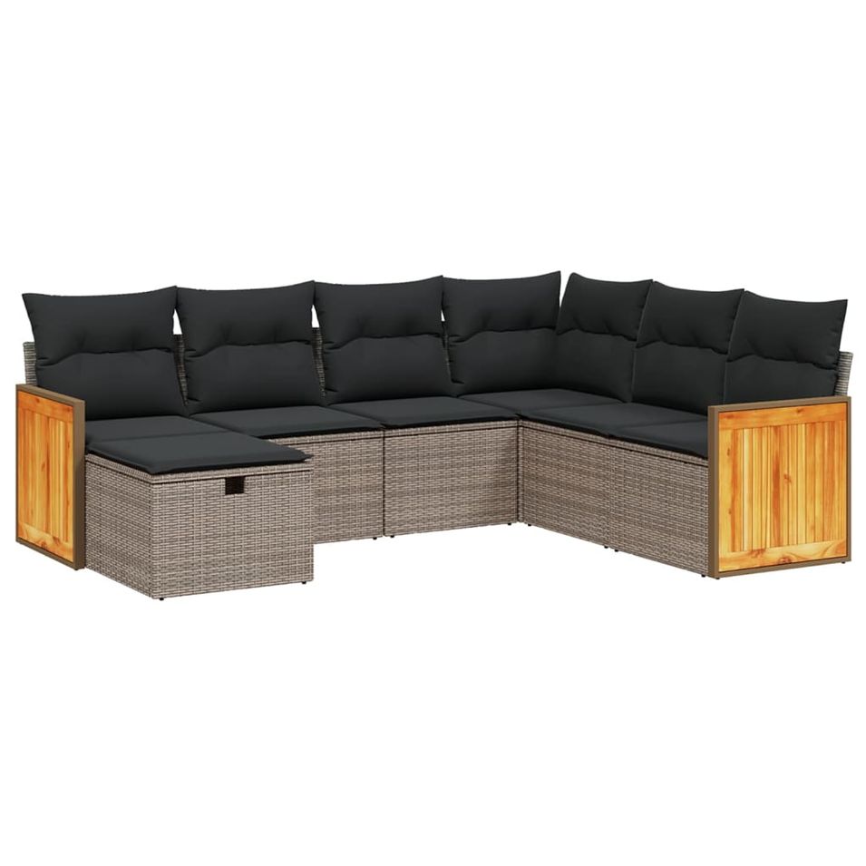 Salon de jardin avec coussins 7 pcs gris résine tressée - Photo n°1
