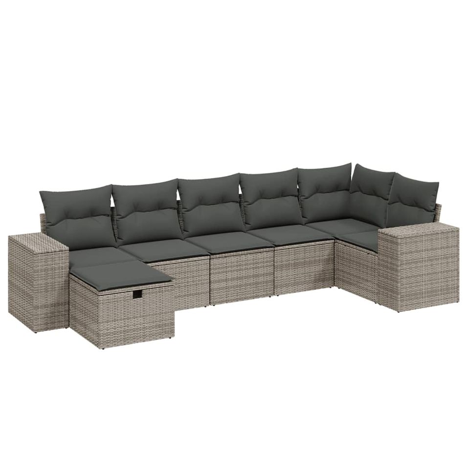 Salon de jardin avec coussins 7 pcs gris résine tressée - Photo n°1