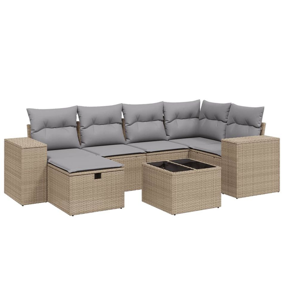 Salon de jardin avec coussins 7pcs mélange beige résine tressée - Photo n°1