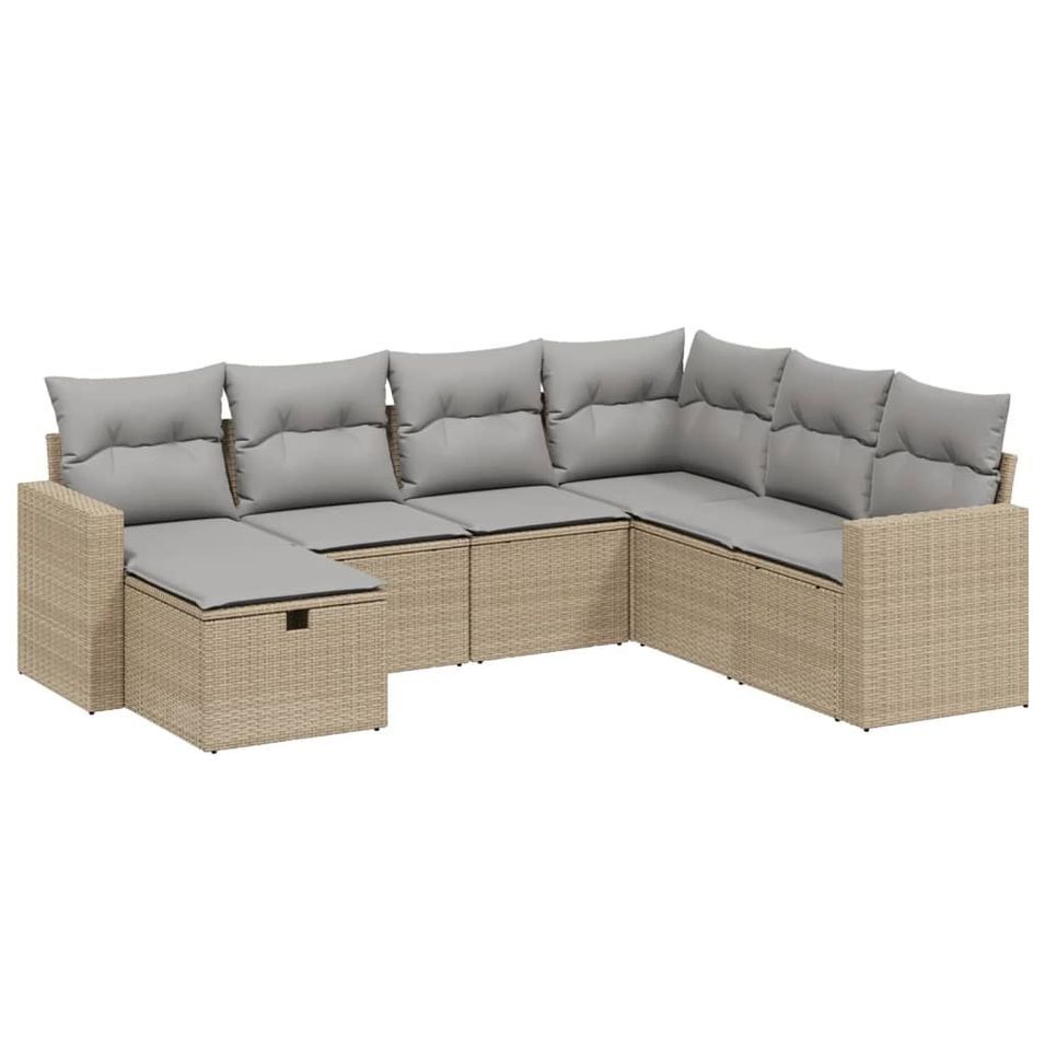 Salon de jardin avec coussins 7pcs mélange beige résine tressée - Photo n°1