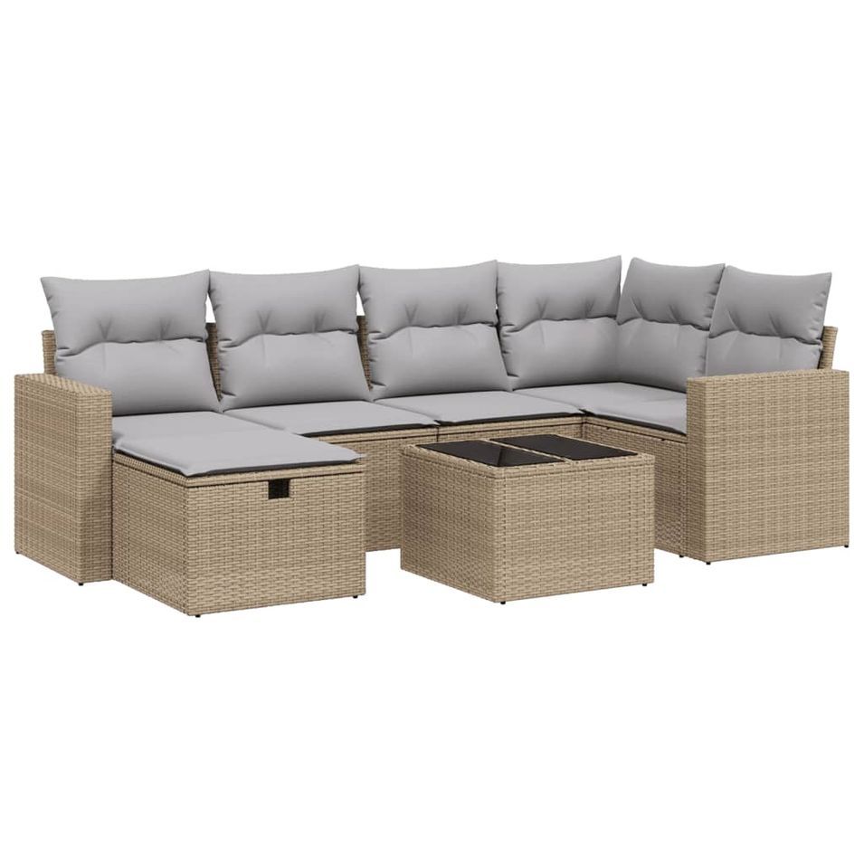 Salon de jardin avec coussins 7pcs mélange beige résine tressée - Photo n°1