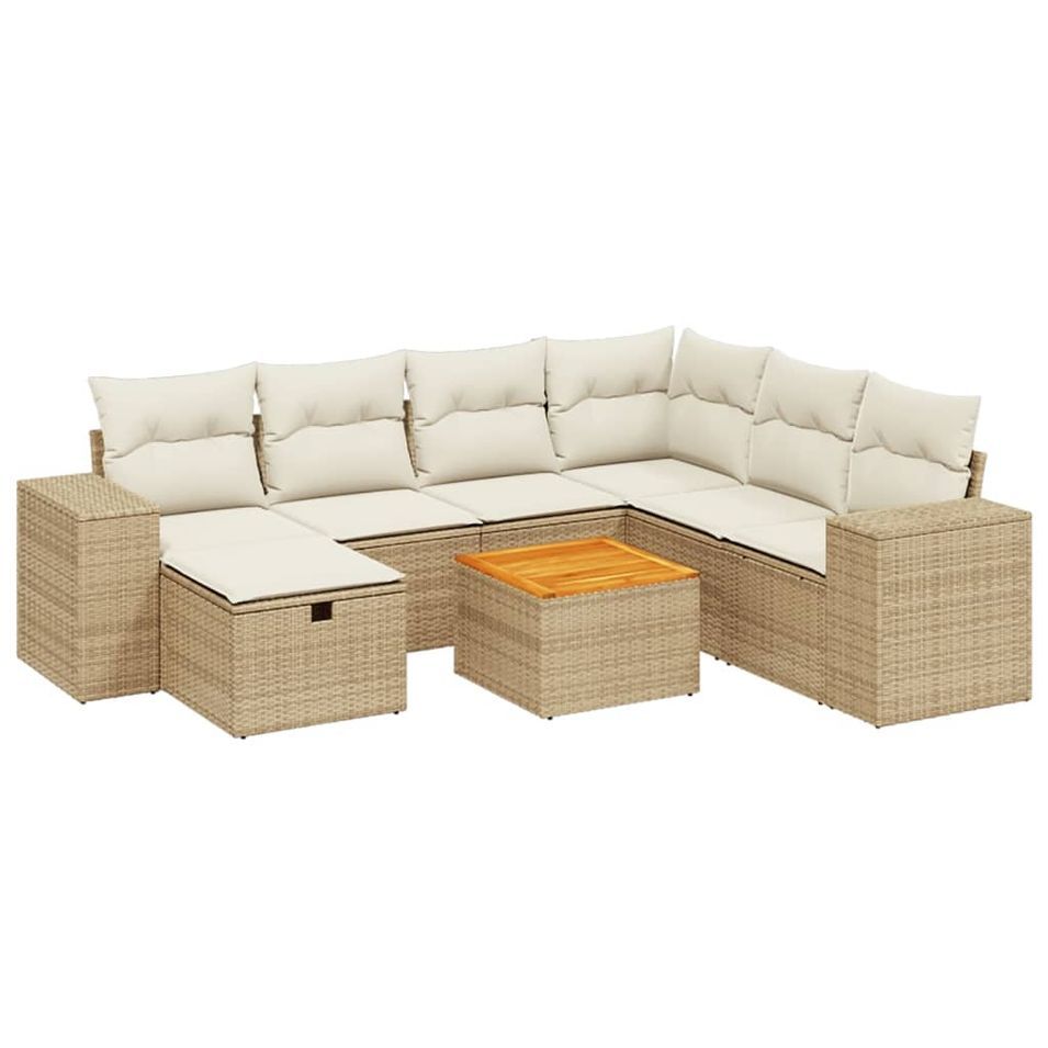 Salon de jardin avec coussins 8 pcs beige résine tressée - Photo n°1