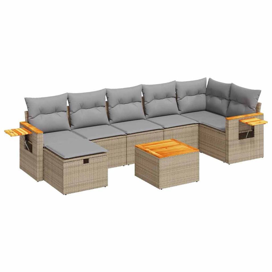 Salon de jardin avec coussins 8 pcs beige résine tressée - Photo n°1