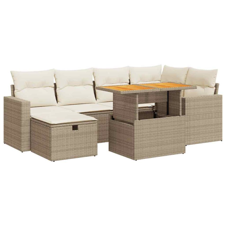 Salon de jardin avec coussins 8 pcs beige résine tressée acacia - Photo n°1