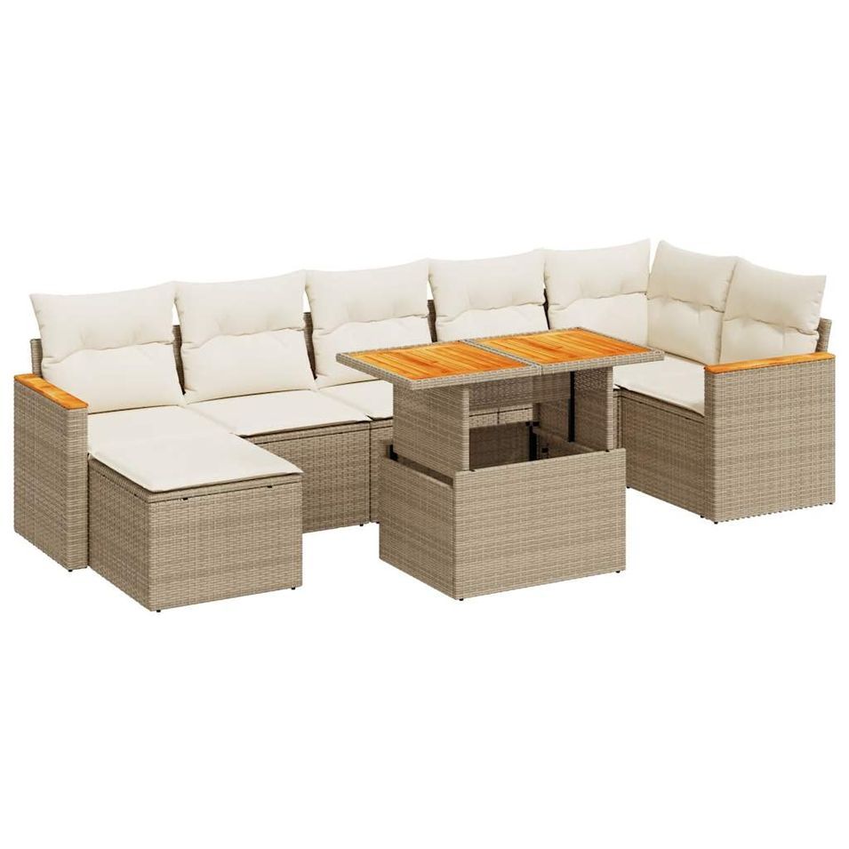 Salon de jardin avec coussins 8 pcs beige résine tressée acacia - Photo n°1
