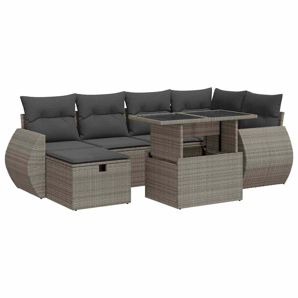 Salon de jardin avec coussins 8 pcs gris résine tressée acacia - Photo n°1