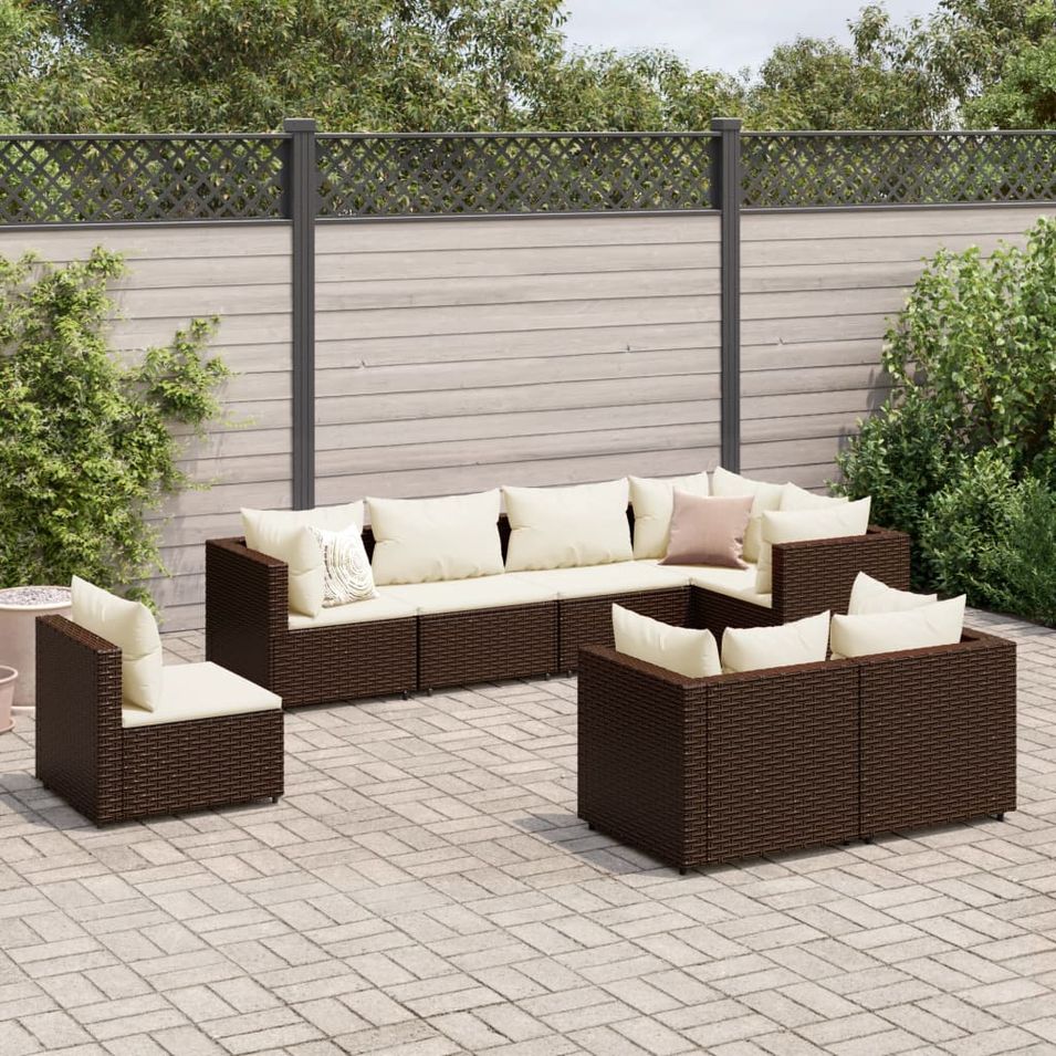 Salon de jardin avec coussins 8 pcs marron résine tressée - Photo n°1