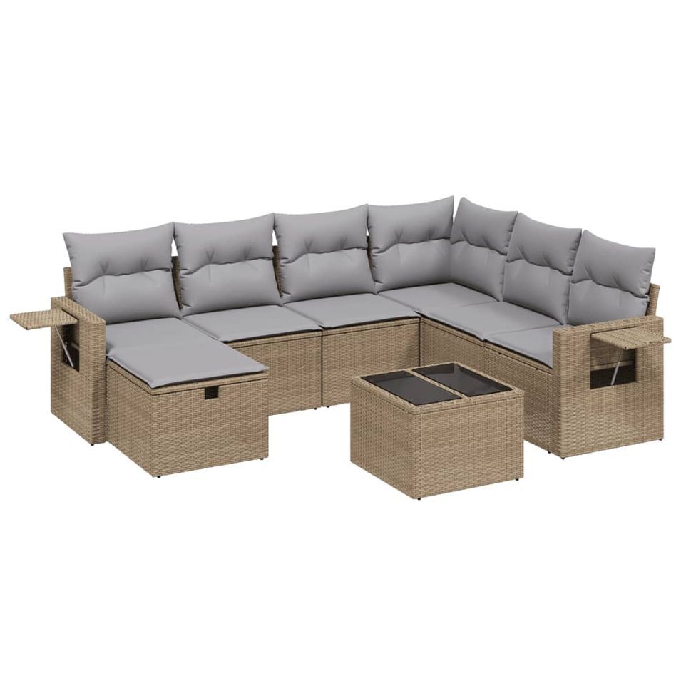 Salon de jardin avec coussins 8pcs mélange beige résine tressée - Photo n°1