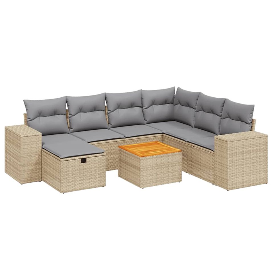 Salon de jardin avec coussins 8pcs mélange beige résine tressée - Photo n°1