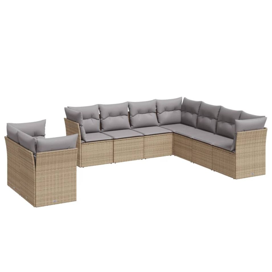 Salon de jardin avec coussins 9 pcs beige résine tressée - Photo n°1