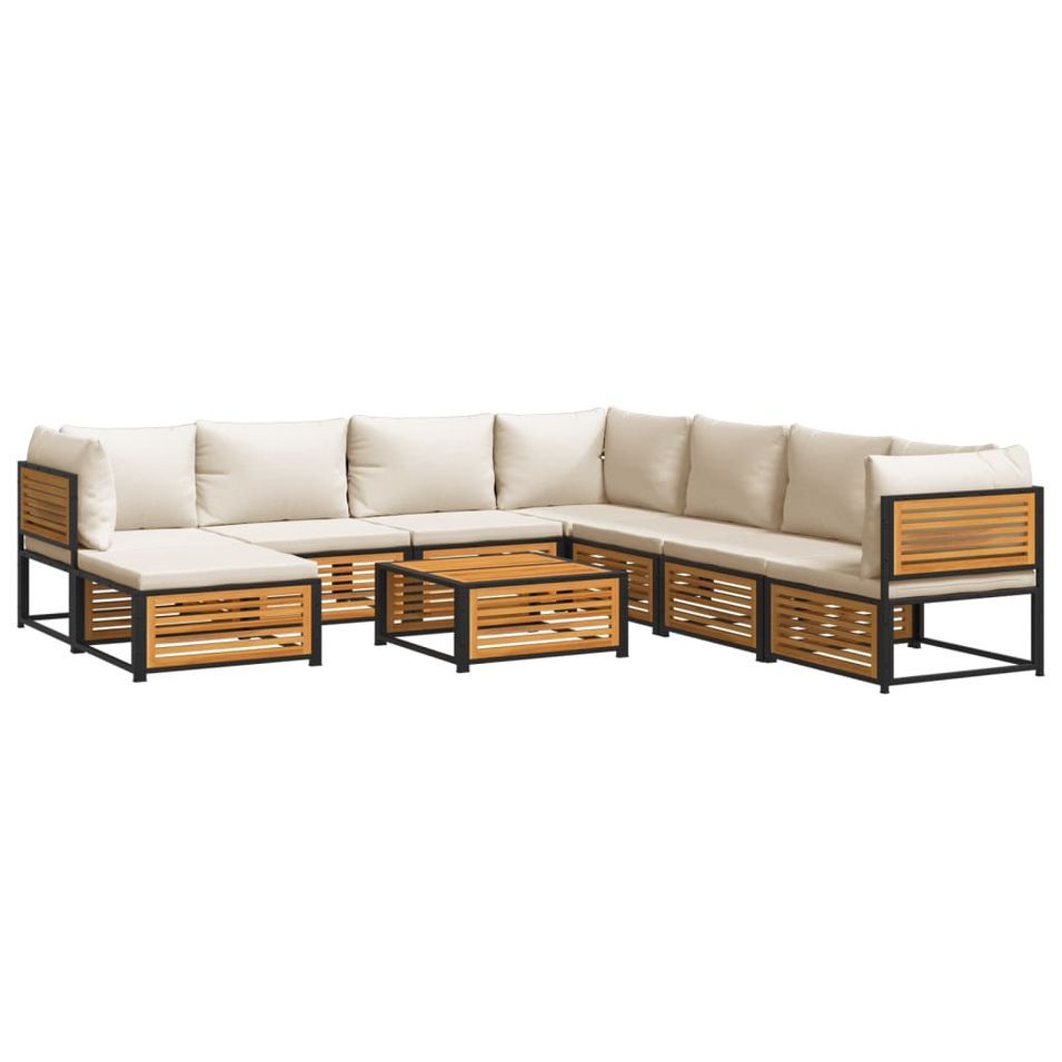 Salon de jardin avec coussins 9 pcs bois massif d'acacia - Photo n°1