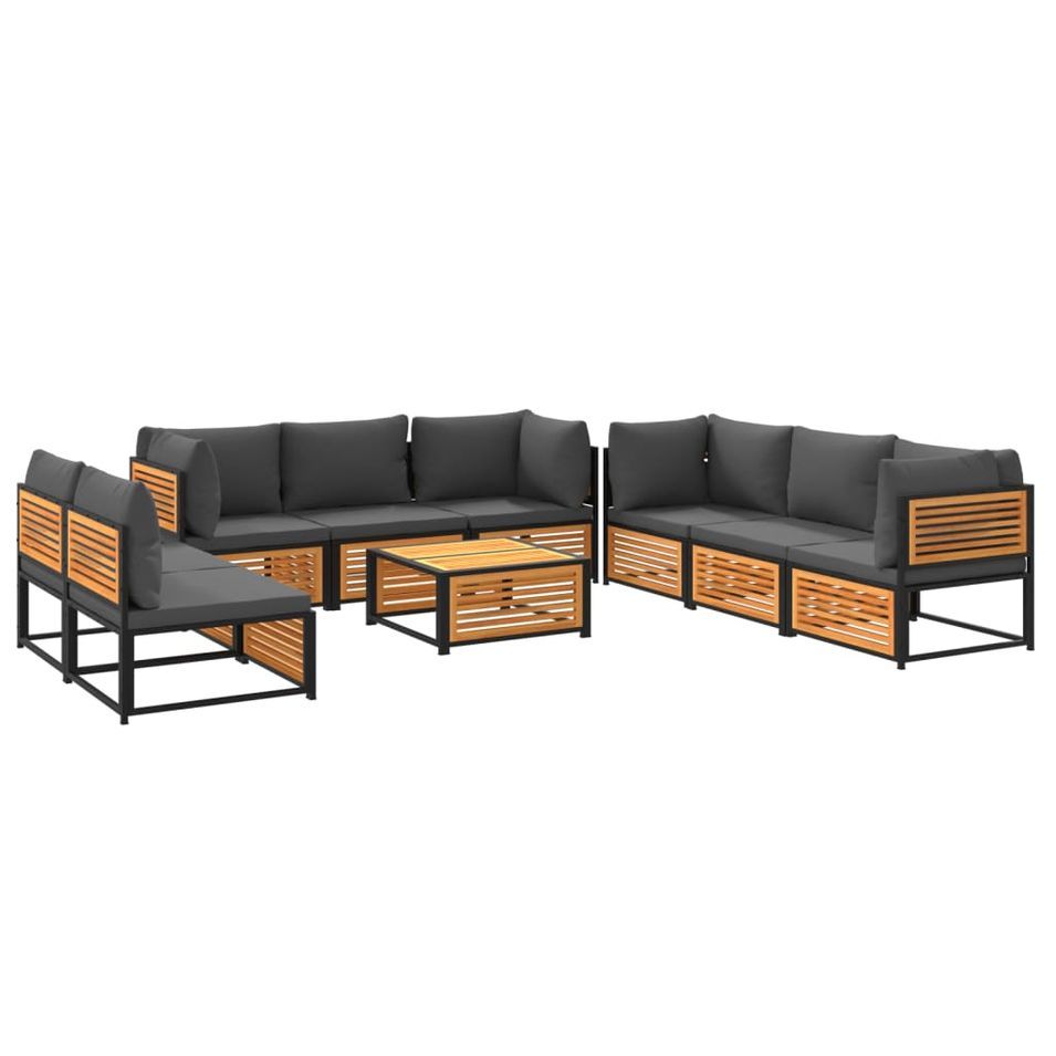 Salon de jardin avec coussins 9 pcs bois massif d'acacia - Photo n°1