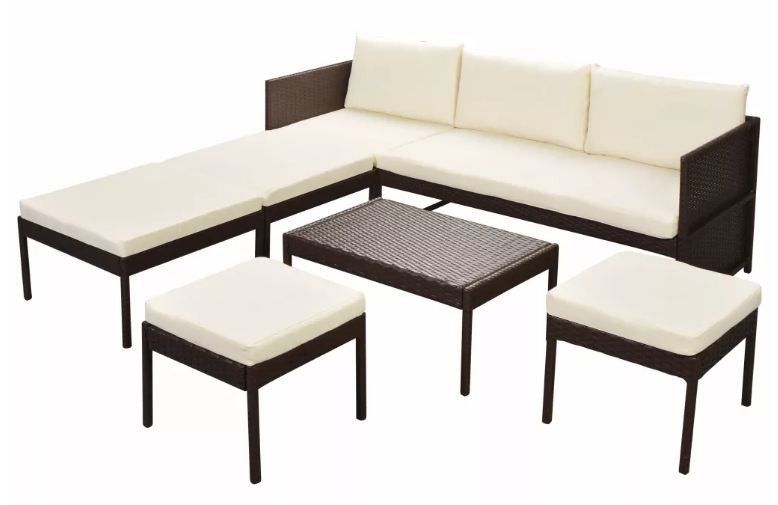 Salon de jardin modulaire 1 canapé résine marron coussins blanc Kesaria - Photo n°1