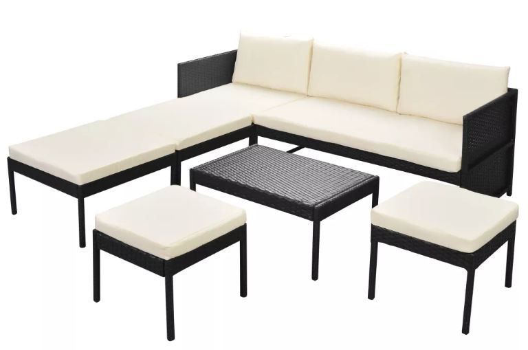 Salon de jardin modulaire 1 canapé résine noir coussins blanc Kesaria - Photo n°1