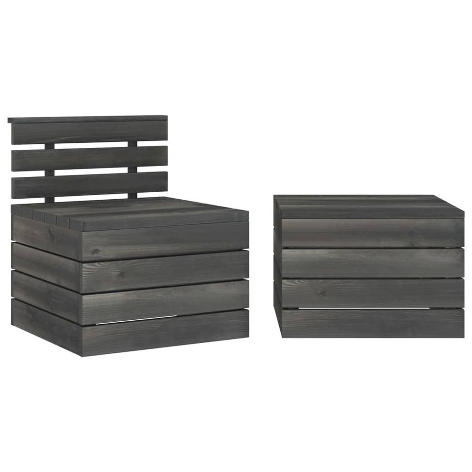 Salon de jardin palette 2 pcs Bois de pin massif Gris foncé - Photo n°1