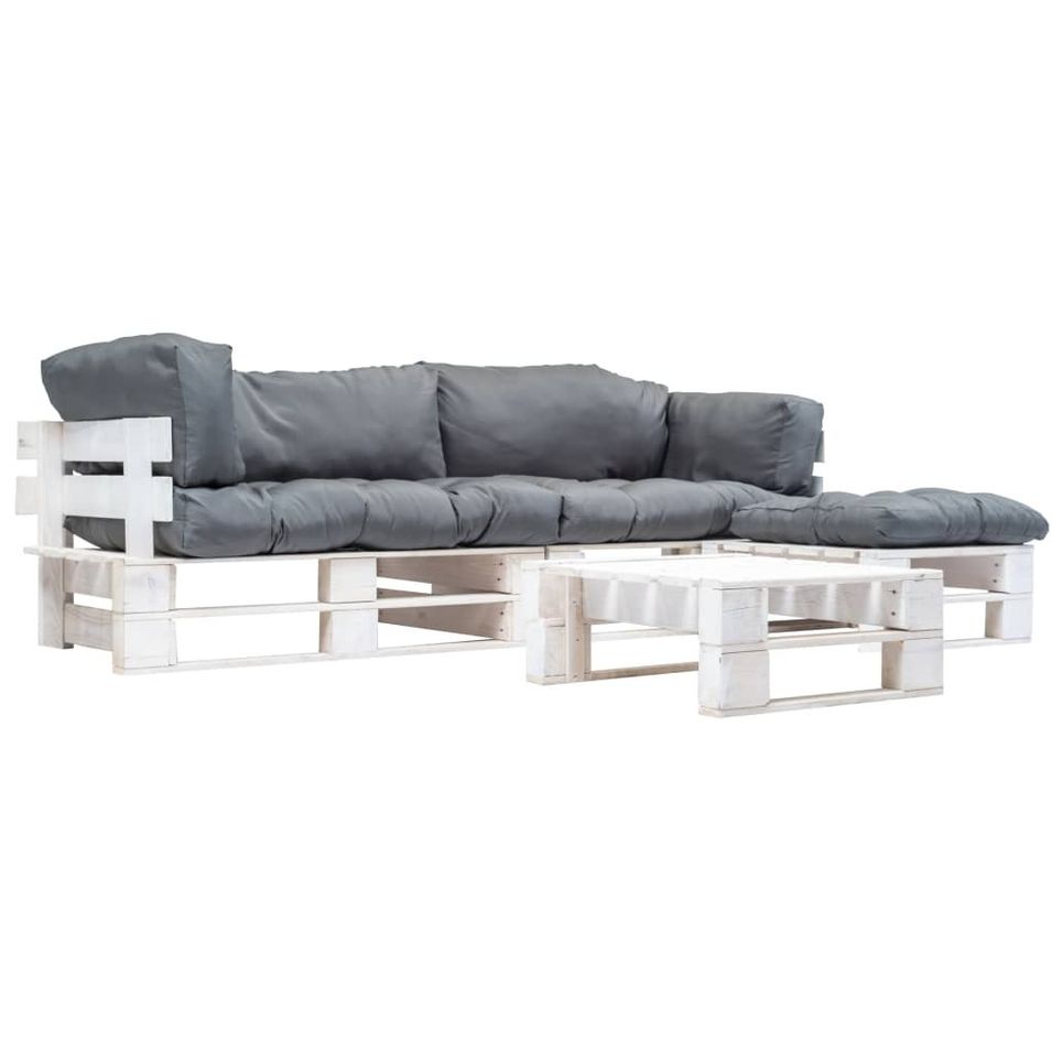 Salon de jardin palette 4 pcs avec coussins gris Bois - Photo n°1
