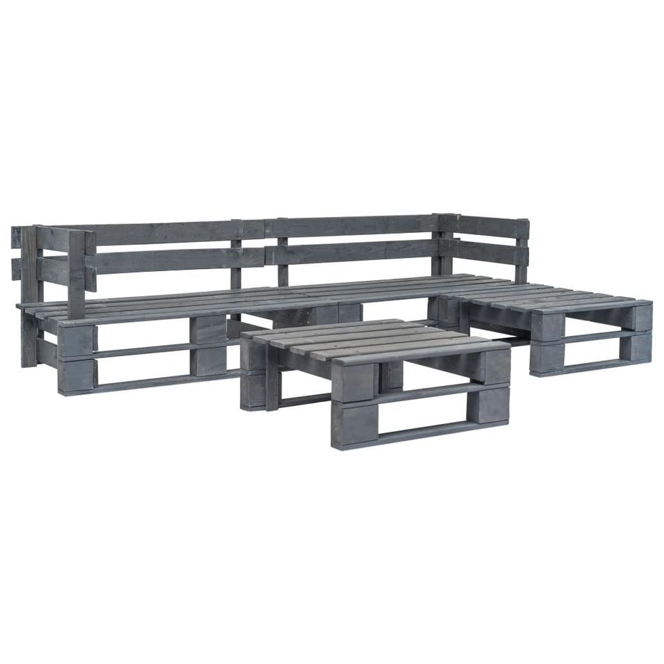 Salon de jardin palette 4 pcs Bois Gris 2 - Photo n°1